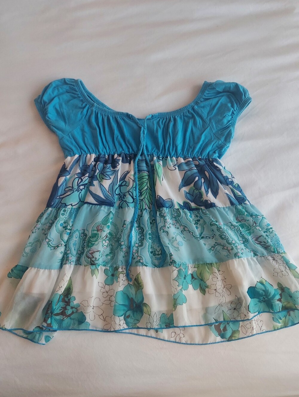 Blue and White Floral Top